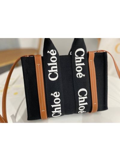Chloe Mini Woody Canvas Top Handle Shoulder Bag Black - Detail view 3