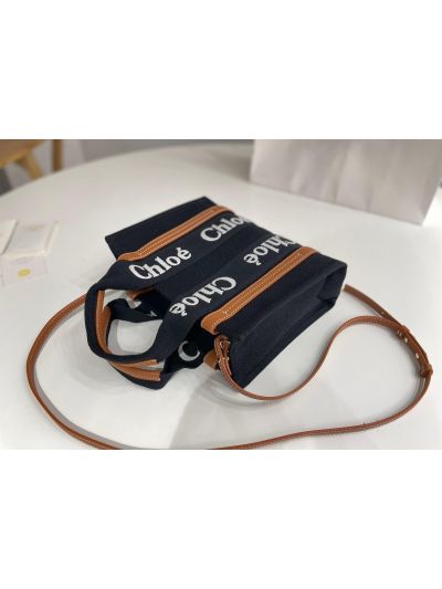 Chloe Mini Woody Canvas Top Handle Shoulder Bag Black - Detail view 5