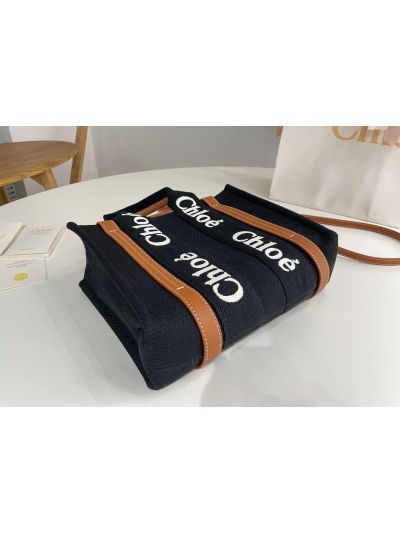 Chloe Mini Woody Canvas Top Handle Shoulder Bag Black - Detail view 6