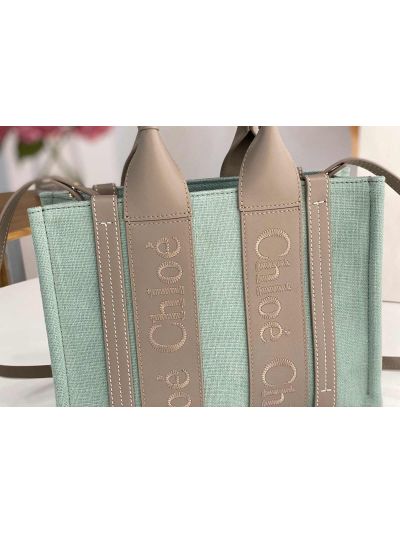 Chloe Mini Woody Canvas Top Handle Shoulder Bag Light Green - Detail view 2