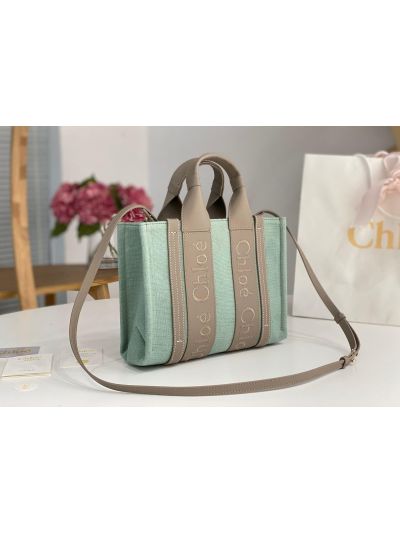 Chloe Mini Woody Canvas Top Handle Shoulder Bag Light Green - Detail view 4