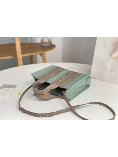 Chloe Mini Woody Canvas Top Handle Shoulder Bag Light Green - Detail view 5