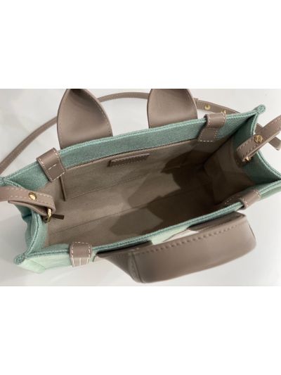 Chloe Mini Woody Canvas Top Handle Shoulder Bag Light Green - Detail view 7