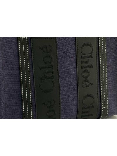 Chloe Mini Woody Canvas Top Handle Shoulder Bag Navy Blue - Detail view 2