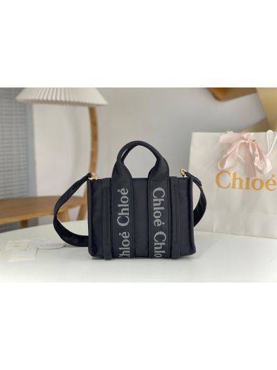 Chloe Mini Woody Nylon Top Handle Shoulder Bag Black - Main view