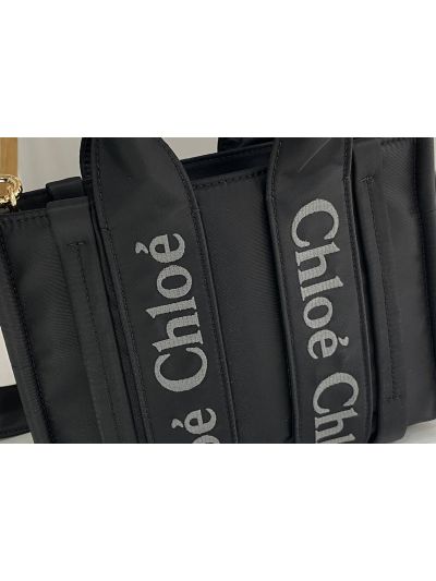 Chloe Mini Woody Nylon Top Handle Shoulder Bag Black - Detail view 2