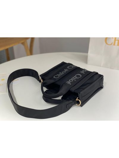 Chloe Mini Woody Nylon Top Handle Shoulder Bag Black - Detail view 5