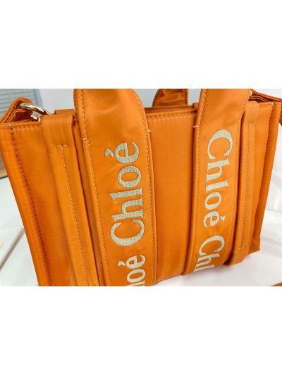 Chloe Mini Woody Nylon Top Handle Shoulder Bag Golden Yellow - Detail view 2