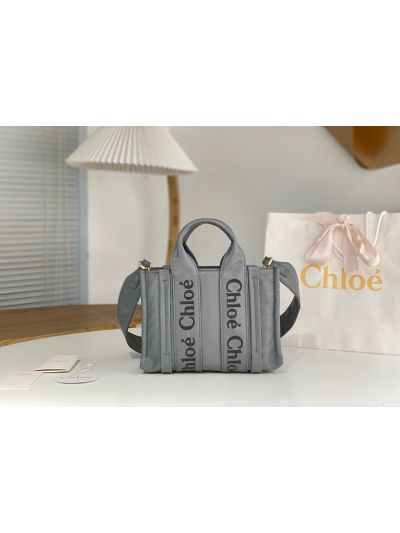 Chloe Mini Woody Nylon Top Handle Shoulder Bag Grey - Main view
