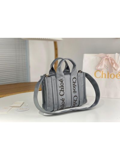 Chloe Mini Woody Nylon Top Handle Shoulder Bag Grey - Detail view 3