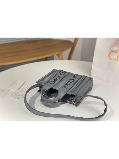 Chloe Mini Woody Nylon Top Handle Shoulder Bag Grey - Detail view 5