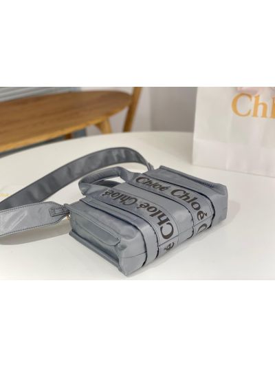 Chloe Mini Woody Nylon Top Handle Shoulder Bag Grey - Detail view 6