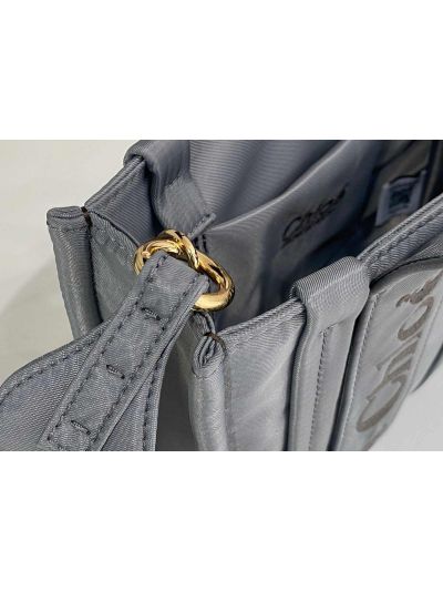Chloe Mini Woody Nylon Top Handle Shoulder Bag Grey - Detail view 7