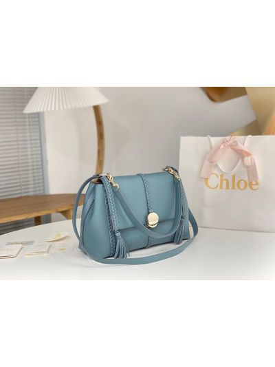 Chloe Penelope Large Blue Soft Leather Flap Shoulder Crossbody Bag - Detail view 2