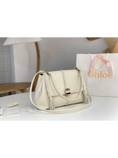 Chloe Penelope Large White Soft Leather Flap Shoulder Crossbody Bag - Detail view 2