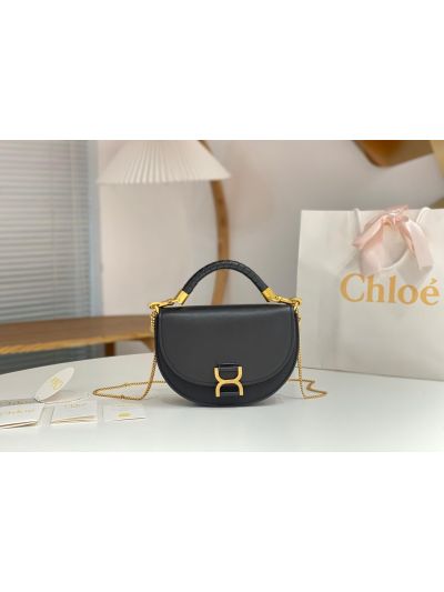 Chloe Small Black Leather Marcie Chain Top Handle Flap Shoulder Bag - Detail view 2