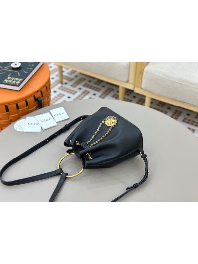 Chloe Small Bracelet Backpack Bag Black Grained Leather - Detail view 4