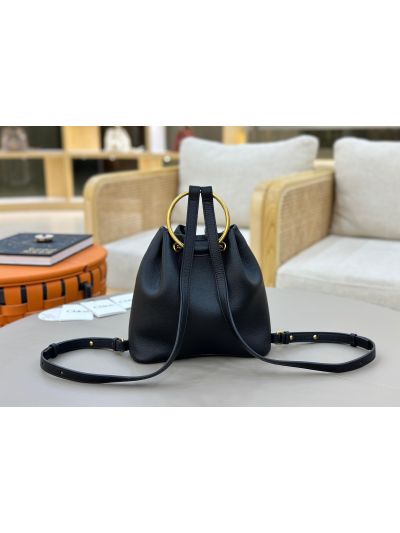 Chloe Small Bracelet Backpack Bag Black Grained Leather - Detail view 7