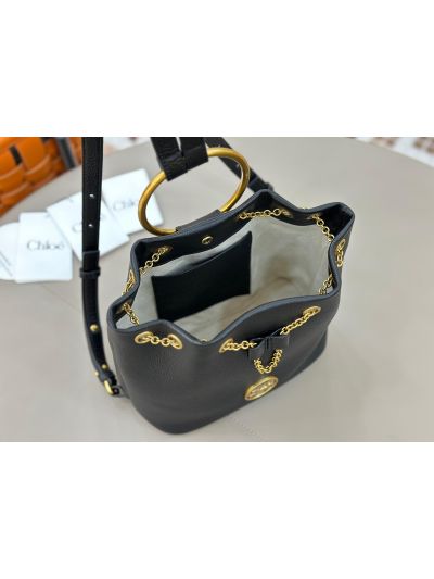 Chloe Small Bracelet Backpack Bag Black Grained Leather - Detail view 8