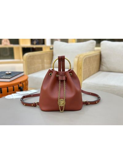 Chloe Small Bracelet Backpack Bag Brown Grained Leather - Main view