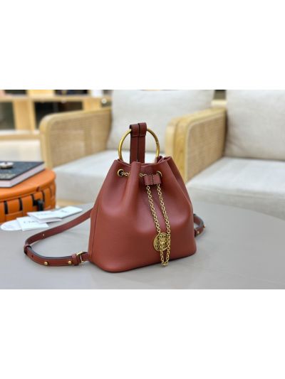 Chloe Small Bracelet Backpack Bag Brown Grained Leather - Detail view 2