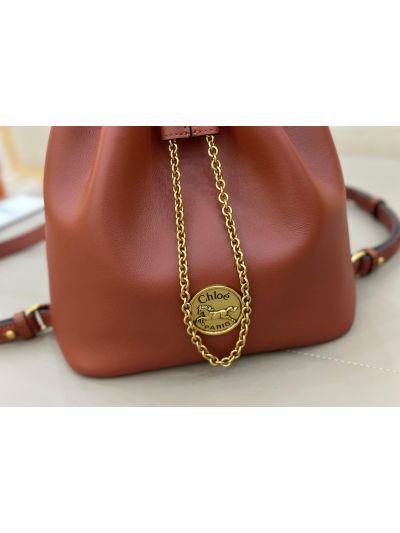 Chloe Small Bracelet Backpack Bag Brown Grained Leather - Detail view 3