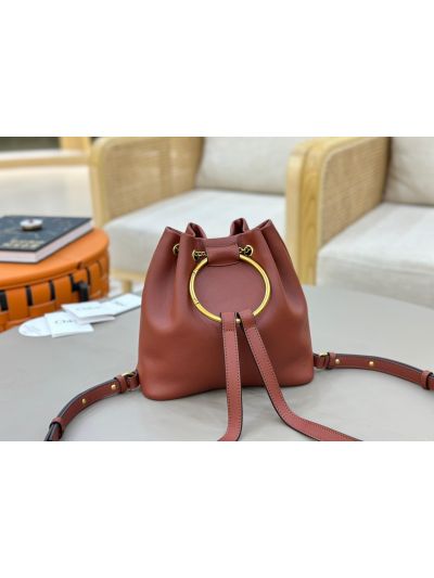 Chloe Small Bracelet Backpack Bag Brown Grained Leather - Detail view 7