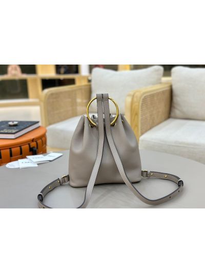 Chloe Small Bracelet Backpack Bag Gray Grained Leather - Detail view 6