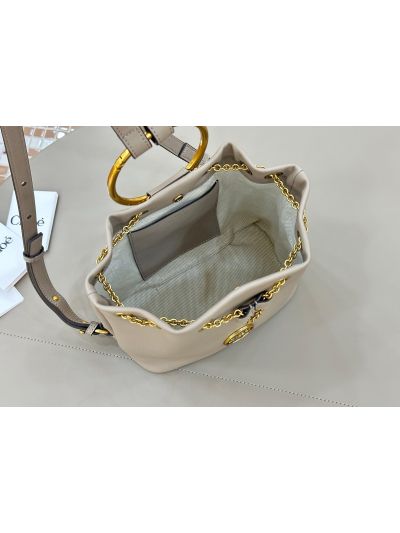 Chloe Small Bracelet Backpack Bag Gray Grained Leather - Detail view 8