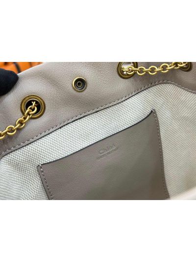 Chloe Small Bracelet Backpack Bag Gray Grained Leather - Detail view 9