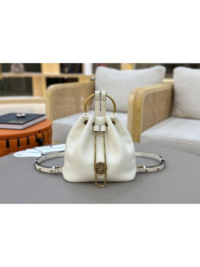 Chloe Small Bracelet Backpack Bag White Grained Leather - Main view