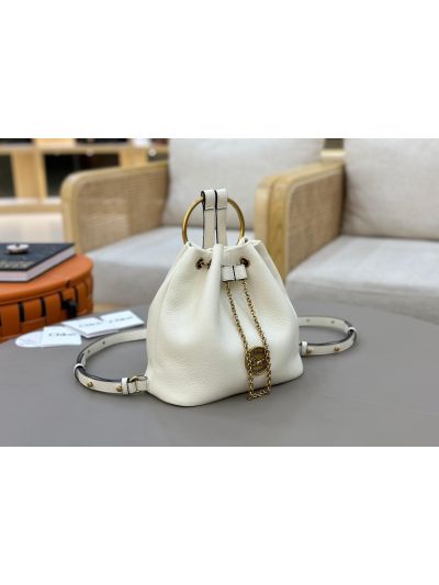 Chloe Small Bracelet Backpack Bag White Grained Leather - Detail view 2