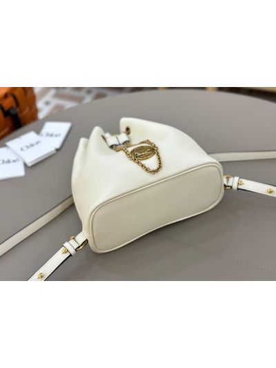 Chloe Small Bracelet Backpack Bag White Grained Leather - Detail view 6