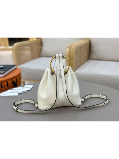 Chloe Small Bracelet Backpack Bag White Grained Leather - Detail view 7