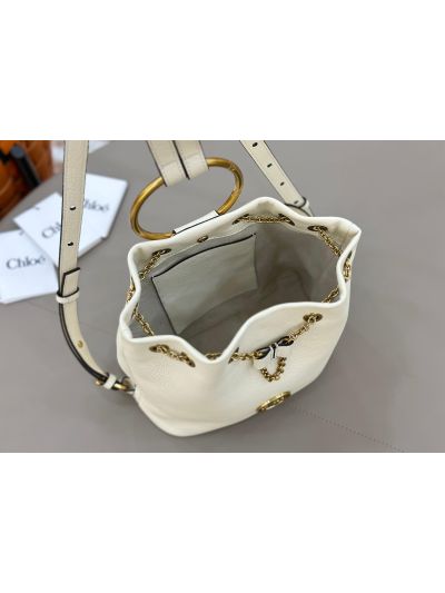 Chloe Small Bracelet Backpack Bag White Grained Leather - Detail view 8