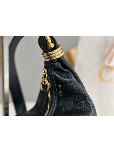 Chloe Small Bracelet Hobo Shoulder Crossbody Bag Black Grained Leather - Detail view 3