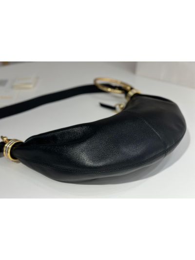 Chloe Small Bracelet Hobo Shoulder Crossbody Bag Black Grained Leather - Detail view 7