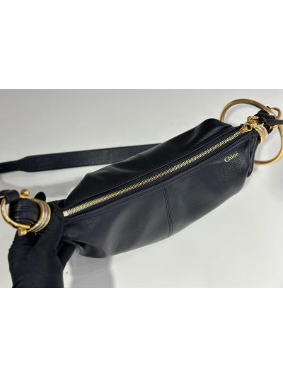 Chloe Small Bracelet Hobo Shoulder Crossbody Bag Black Grained Leather - Detail view 8