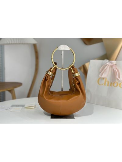 Chloe Small Bracelet Hobo Shoulder Crossbody Bag Brown Grained Leather