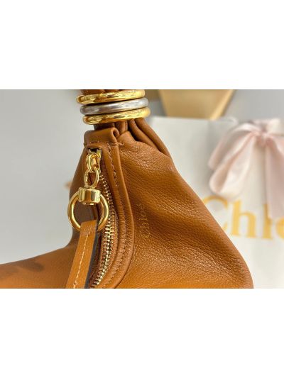 Chloe Small Bracelet Hobo Shoulder Crossbody Bag Brown Grained Leather - Detail view 2