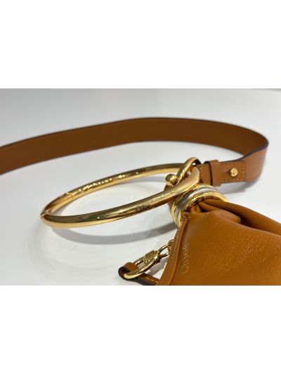 Chloe Small Bracelet Hobo Shoulder Crossbody Bag Brown Grained Leather - Detail view 4