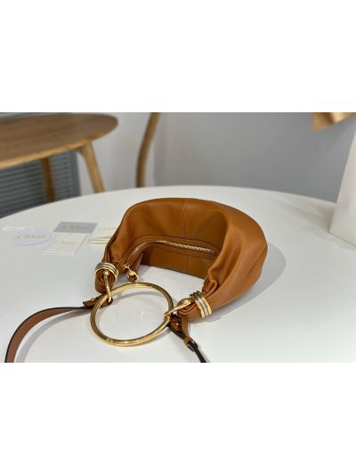Chloe Small Bracelet Hobo Shoulder Crossbody Bag Brown Grained Leather - Detail view 5