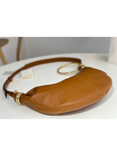 Chloe Small Bracelet Hobo Shoulder Crossbody Bag Brown Grained Leather - Detail view 7