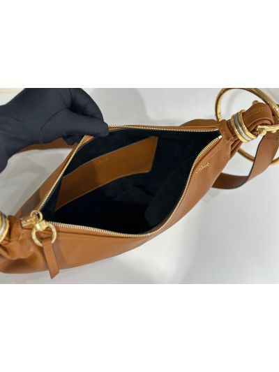 Chloe Small Bracelet Hobo Shoulder Crossbody Bag Brown Grained Leather - Detail view 8