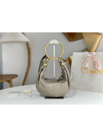 Chloe Small Bracelet Hobo Shoulder Crossbody Bag Gray Grained Leather