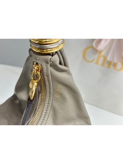 Chloe Small Bracelet Hobo Shoulder Crossbody Bag Gray Grained Leather - Detail view 2