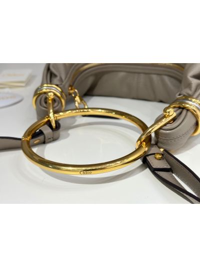 Chloe Small Bracelet Hobo Shoulder Crossbody Bag Gray Grained Leather - Detail view 3