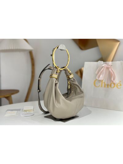 Chloe Small Bracelet Hobo Shoulder Crossbody Bag Gray Grained Leather - Detail view 4