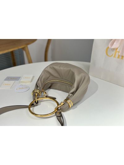 Chloe Small Bracelet Hobo Shoulder Crossbody Bag Gray Grained Leather - Detail view 5