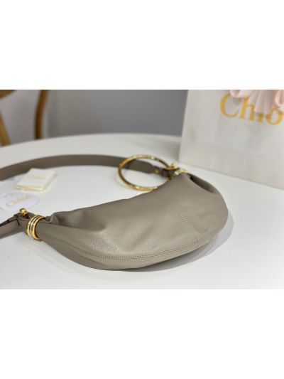 Chloe Small Bracelet Hobo Shoulder Crossbody Bag Gray Grained Leather - Detail view 7